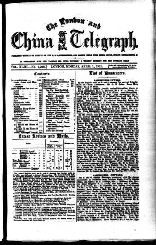 cover page of London and China Telegraph published on April 1, 1901