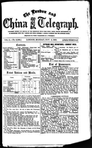 cover page of London and China Telegraph published on November 2, 1908