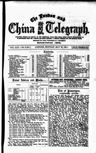 cover page of London and China Telegraph published on May 22, 1911