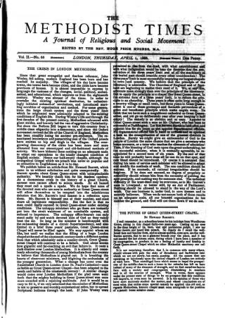 cover page of Methodist Times published on April 1, 1886