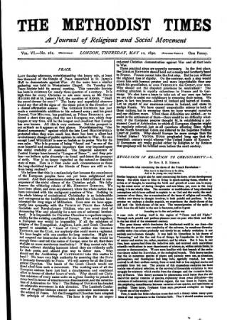 cover page of Methodist Times published on May 22, 1890