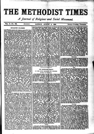 cover page of Methodist Times published on August 2, 1894