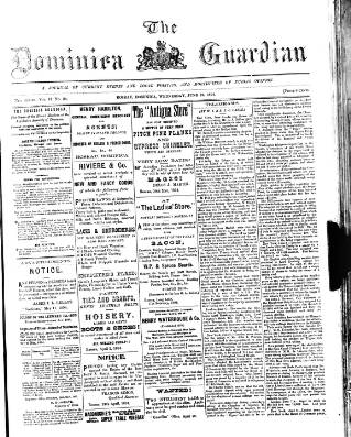 cover page of Dominica Guardian published on June 13, 1894
