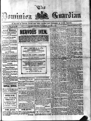 cover page of Dominica Guardian published on August 2, 1899