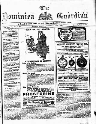 cover page of Dominica Guardian published on April 1, 1905