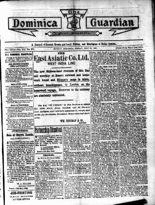 cover page of Dominica Guardian published on May 22, 1908