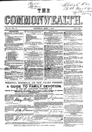 cover page of Commonwealth (Glasgow) published on April 1, 1854