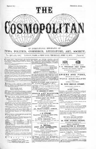 cover page of Cosmopolitan published on June 13, 1872