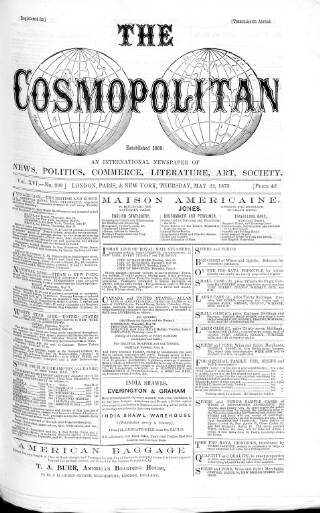 cover page of Cosmopolitan published on May 22, 1873