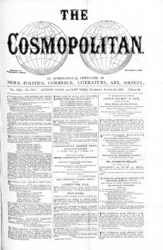 cover page of Cosmopolitan published on August 19, 1875