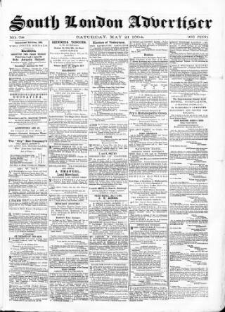 cover page of South London Advertiser published on May 21, 1864