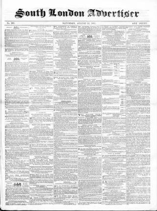 cover page of South London Advertiser published on August 12, 1865