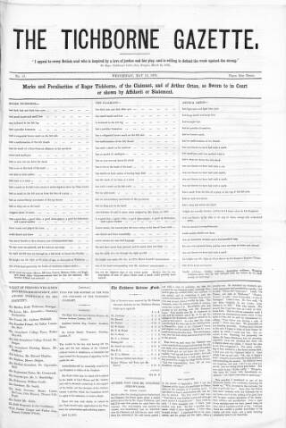 cover page of Tichborne Gazette published on May 13, 1874