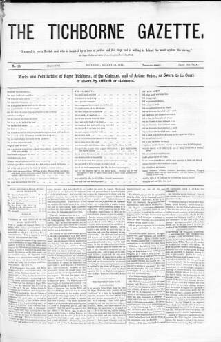 cover page of Tichborne Gazette published on August 15, 1874