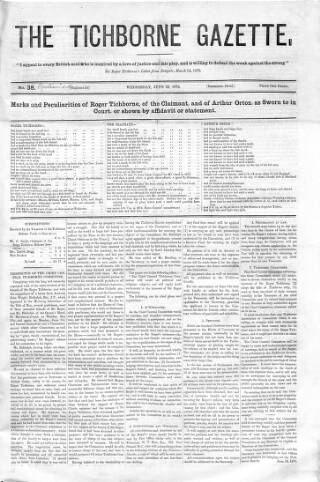cover page of Tichborne Gazette published on June 23, 1875