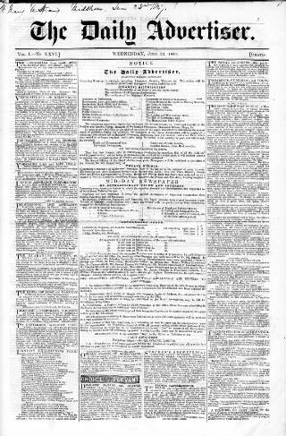 cover page of London and Liverpool Advertiser published on June 23, 1847