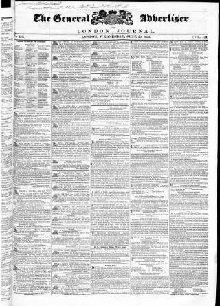 cover page of Town and Country Advertiser published on June 29, 1836