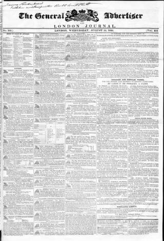 cover page of Town and Country Advertiser published on August 24, 1836