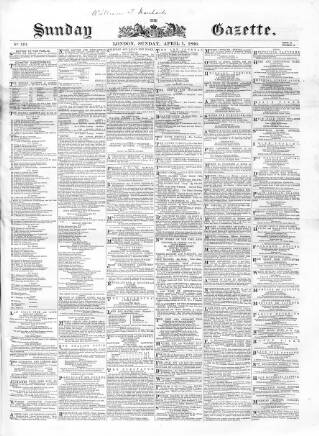 cover page of Sunday Gazette published on April 1, 1866