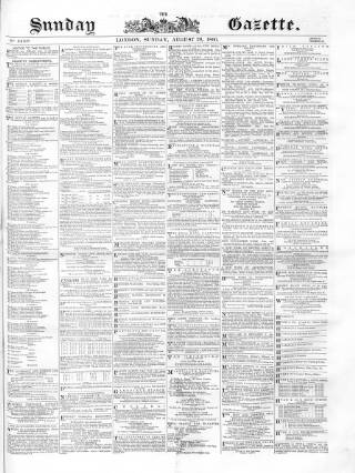 cover page of Sunday Gazette published on August 26, 1866