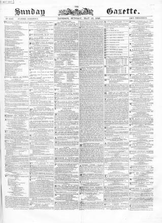 cover page of Sunday Gazette published on May 12, 1867