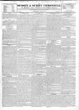 cover page of Sussex & Surrey Chronicle published on August 20, 1823