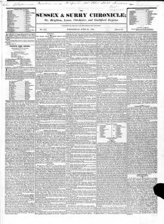 cover page of Sussex & Surrey Chronicle published on June 16, 1824