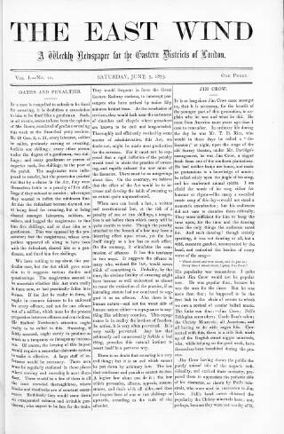cover page of East Wind published on June 5, 1875