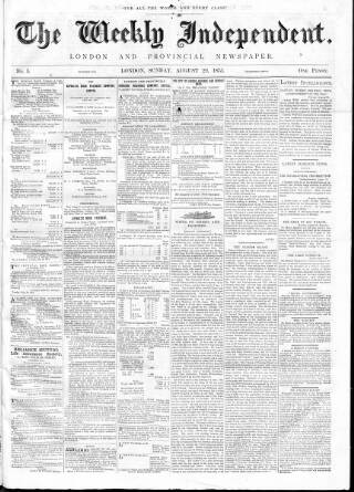 cover page of Weekly Independent (London) published on August 29, 1875