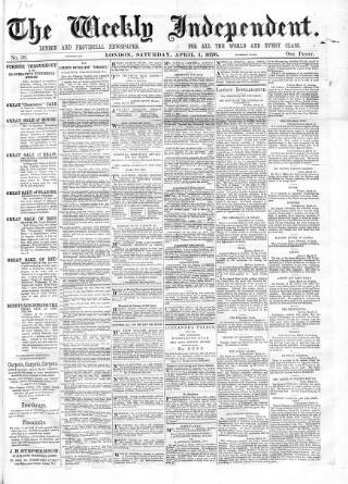 cover page of Weekly Independent (London) published on April 1, 1876