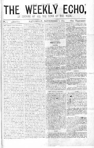 cover page of Weekly Echo published on November 8, 1873