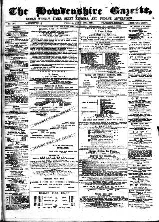 cover page of Howdenshire Gazette published on June 13, 1884