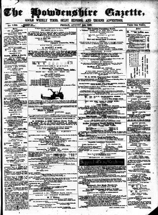 cover page of Howdenshire Gazette published on August 2, 1889