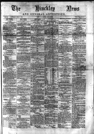 cover page of Hinckley News published on April 1, 1871