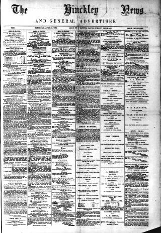 cover page of Hinckley News published on April 1, 1882