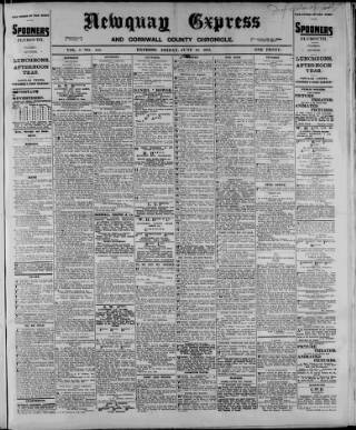 cover page of Newquay Express and Cornwall County Chronicle published on June 13, 1913