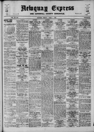 cover page of Newquay Express and Cornwall County Chronicle published on April 1, 1927