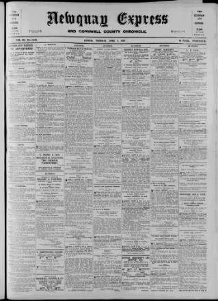 cover page of Newquay Express and Cornwall County Chronicle published on April 1, 1937
