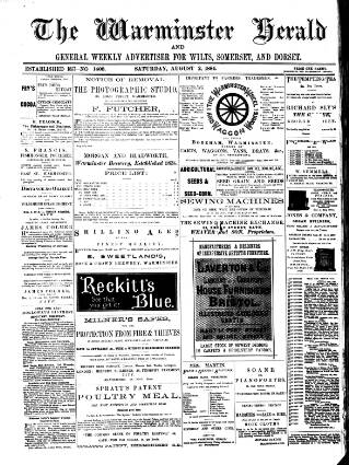 cover page of Warminster Herald published on August 2, 1884