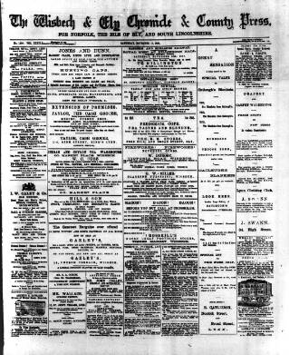 cover page of Wisbech Chronicle, General Advertiser and Lynn News published on November 10, 1888