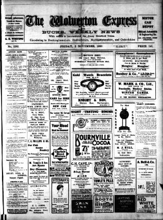 cover page of Wolverton Express published on November 2, 1923