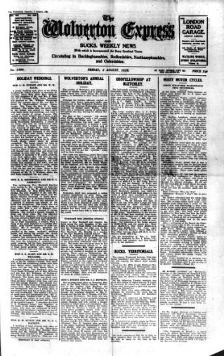 cover page of Wolverton Express published on August 2, 1929