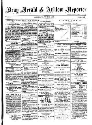 cover page of Bray and South Dublin Herald published on June 13, 1896