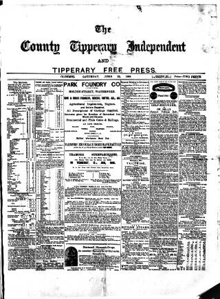 cover page of County Tipperary Independent and Tipperary Free Press published on June 13, 1885