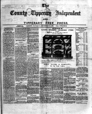 cover page of County Tipperary Independent and Tipperary Free Press published on September 28, 1889