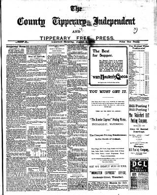 cover page of County Tipperary Independent and Tipperary Free Press published on August 2, 1902