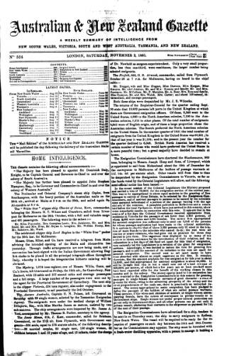cover page of Australian and New Zealand Gazette published on November 2, 1861