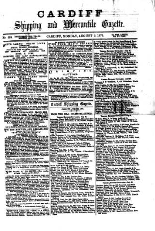 cover page of Cardiff Shipping and Mercantile Gazette published on August 2, 1875