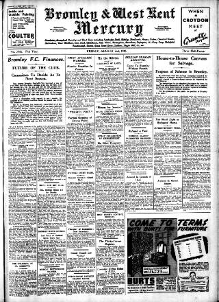 cover page of Bromley & West Kent Mercury published on August 2, 1940