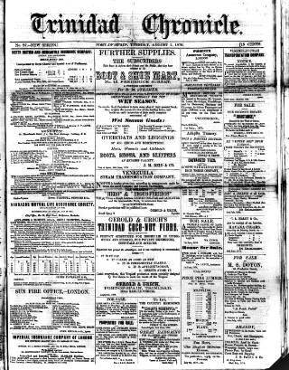 cover page of Trinidad Chronicle published on August 2, 1870
